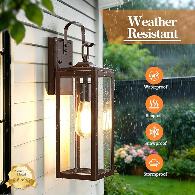 18'' Large Outdoor Wall Lights 2 Packs Modern Brown Exterior Lighting Fixtures Waterproof Outdoor Sconces Porch Light for House Wall Mount Farmhouse Wall Lanterns for Front Door Garage