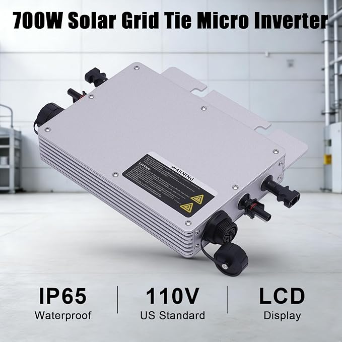 Solar Grid Tie Micro Inverter 700W 110V Waterproof Inverters Solar Powered Reversing Converter Aluminium Alloy Inverters w/LCD Display for Schools Power Stations Homes