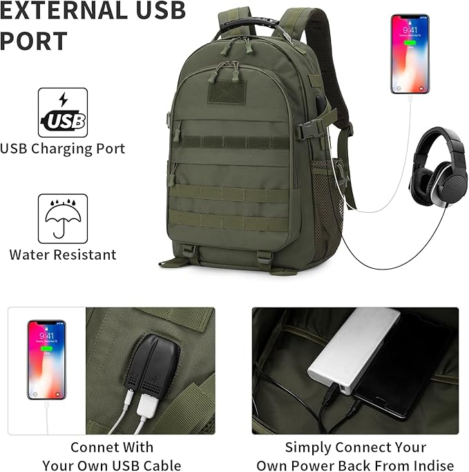 HUNTVP Military Tactical Backpack 40L Large Army 3 Day Pack Molle Bag Backpacks WR Hunting Rucksack (Army Green)