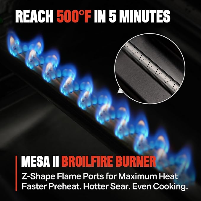 Monument Grills 4 Burner Propane Gas Grill with Broil Zone Stainless Steel Patio Mesa 2 Barbecue Grill with Cooking Plate Foldable Side Shelves Fast Heating Assembles in 30 Mins Mesa II 410FBZ