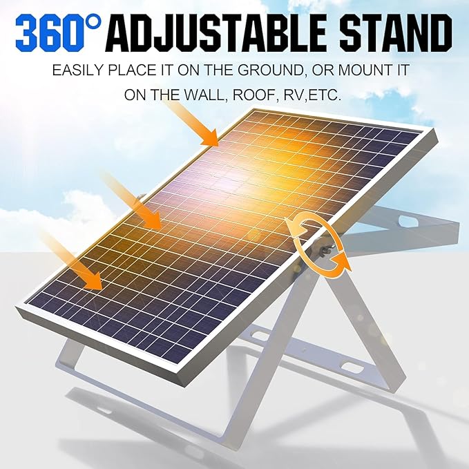 SOLPERK 30W 24V Solar Panel Adjustable Mount Bracket+Alligator Clips+Screw Sets Solar Battery Trickle Charger Maintainer for Automotive Motorcycle Boat Marine RV