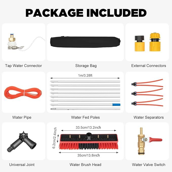 26 Feet Reach Solar Panel Cleaning Brush &amp Pole Water Fed Pole KitSuitable for Solar Photovoltaic Panel Cleanin High Windows Cleaning and Cleaning Cars Trucks Vans Caravans Windows