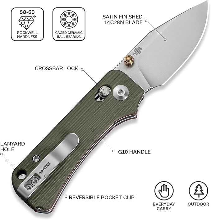 CIVIVI Small Pocket Knife for EDC Baby Banter 2 - TG Crossbar Lock folding Knife with 2.34 14C28N Blade Two-toned G10 Handle Titanium Thumb Stud Opener C24074-1