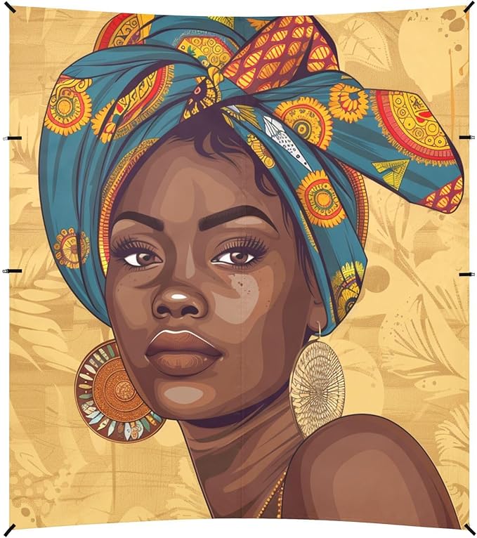 ALAZA Portrait African Woman in Traditional Women Gold Earrings Beach Tent Sun Shelter Portable Canopy Sunshade for Outdoor Camping Picnics Backyard Fun 10x9 ft