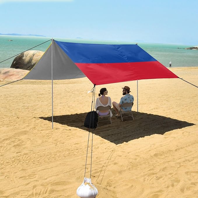 Colombia Colombian National Flags Blue Red Yellow Foldable Beach Cabana UPF50+ Protection Easy Setup Sun Shelter with Sandbags Sand Shovel Poles for Backyard and Camping