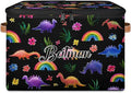 Storage-Bins with Lids Handle Customized Stackable-Storage-Bin for Kids-Boys-Girls-Toys Cube Collapsibl Basket Colorful Dinosaur