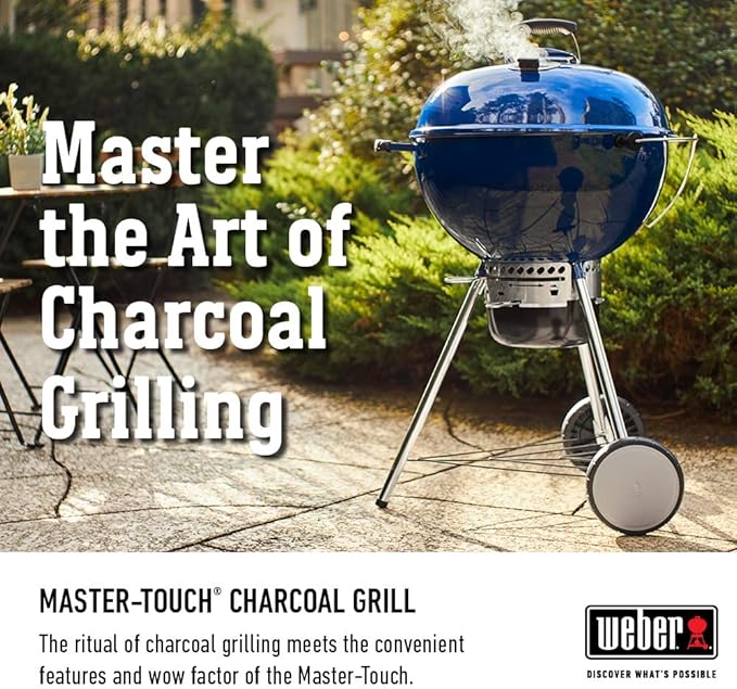 Weber Master-Touch Charcoal Grill 22-Inch Deep Ocean Blue – Premium Outdoor BBQ Grill with Tuck-Away Lid Holder &amp One‑Touch™ Cleaning System Porcelain‑Enameled Kettle
