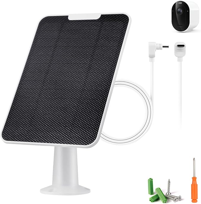 Solar Panel Charger Compatible with Arlo Pro 6/6 XL 6V 5W Solar Panel for Arlo Pro Security Camera 2K HDR (6th Gen 2025 Release) IP65 Weatherproof USB-C Plug 9.8ft Cable Secure Wall Mount 1 Pack