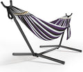 600lbs Hammock with Stand for Outside 2 Person Portable Hammock with Side Storage Carrying Bag Expend Wooden Bar for Outdoor or Indoor (Purple Black)