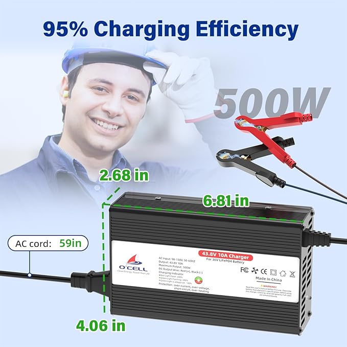 43.8V 10A AC-DC Battery Charger Dedicated Best Solution for 36V Lithium Iron Phosphate LiFePO4 Battery Recharging Support Charging Solar Off-Grid Golf Cart