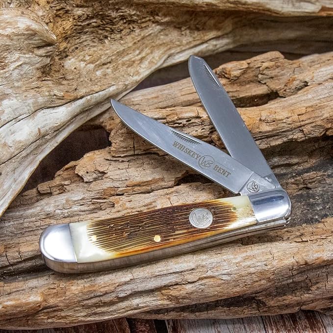WHISKEY BENT HAT CO. Traditional Trapper Folding Pocket Knife 4.125 Closed Length 440C Stainless Steel Blades (Sawmill)