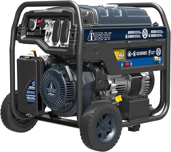 6000W Portable Generator Dual Fuel Electric Start Gas &amp Propane Powered CO Sensor EPA&ampCARB for Home Backup Emergency Ready (AT10-260001)