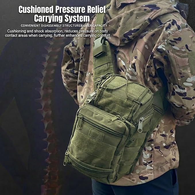 Tactical Backpack for MenMilitary Sport Bag Pack Sling Shoulder Backpack Tactical Crossbody Bag EDC Molle Assault Range Bag Chest Pack for Hiking Camping Outdoor - Green