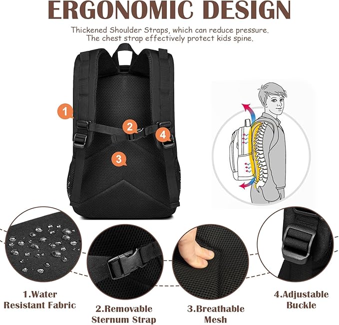 Kids Tactical Backpack Army Molle Bookbag Military Boys Backpack for School Outdoor Camping Black