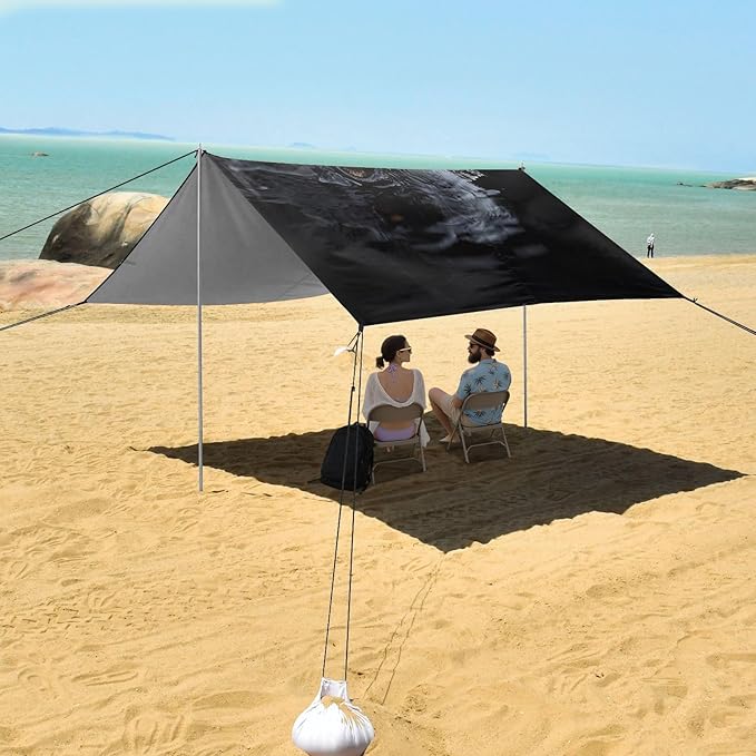 Crocodile Black Beach Tent Sun Shelter Set UPF50+ UV Protection 10.5 x 9.19 FT Camping Shade Canopy with Sandbags Sand Anchors Carrying Bag and Others