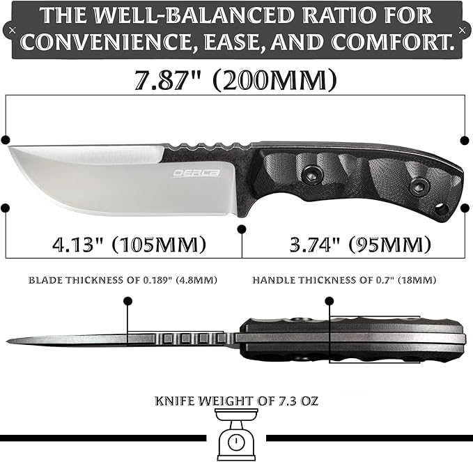 OERLA TAC TF-0017 Thunder Flash Fixed Blade Outdoor Duty Straight Knife - 420HC Stainless Steel Field Knife with G10 Handle Waist Clip EDC Kydex Sheath