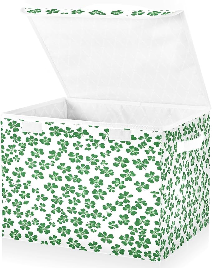 Clover Pattern Fabric Storage Bins with Lids and HandleFoldable Storage Bins with LidsCloset Organizers for Clothes Storage Room Organization Office Storage Chest Organizer