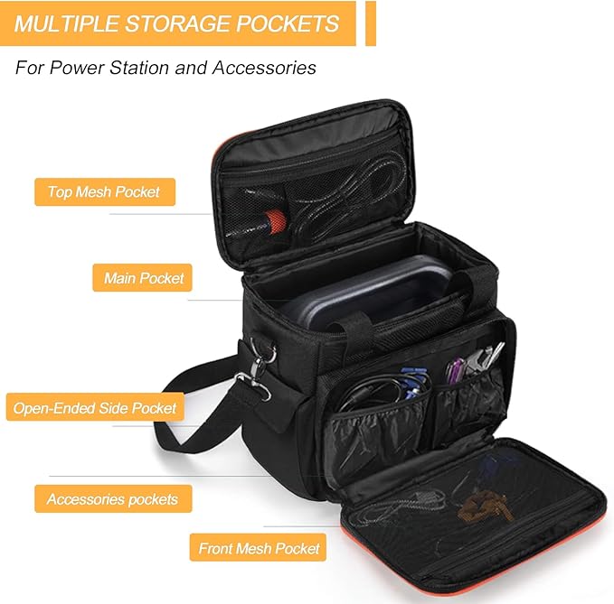 Joramoy Carrying Case Bag for Jackery Power Station Explorer 160/240/300 Portable Power Storage Waterproof Travel Case with Anti-Slip Bottom and Multiple Pockets for Charging Cable and Accessories