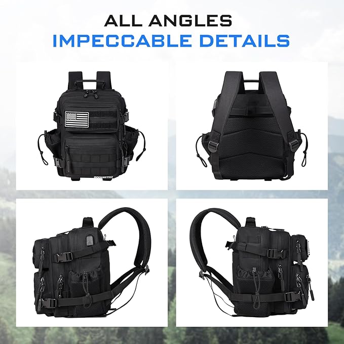 Boomistry 15L Mini Tactical Backpack Small Tactical Backpack for Men and Women Military Backpack for Gym Hiking Daily (Black-15L)