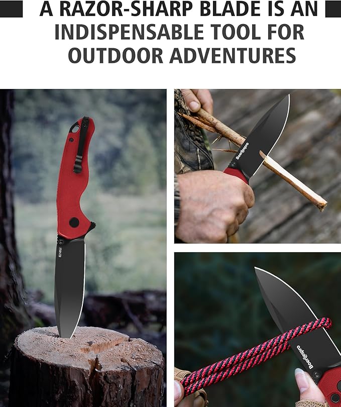 Pocket Knife – 2.99 8Cr14MoV Steel Blade G10 Handle | EDC Folding Knife with Pocket Clip for Men &amp Women | Sharp for Camping Fishing Hunting Tactical Use &amp Survival Hiking -Red