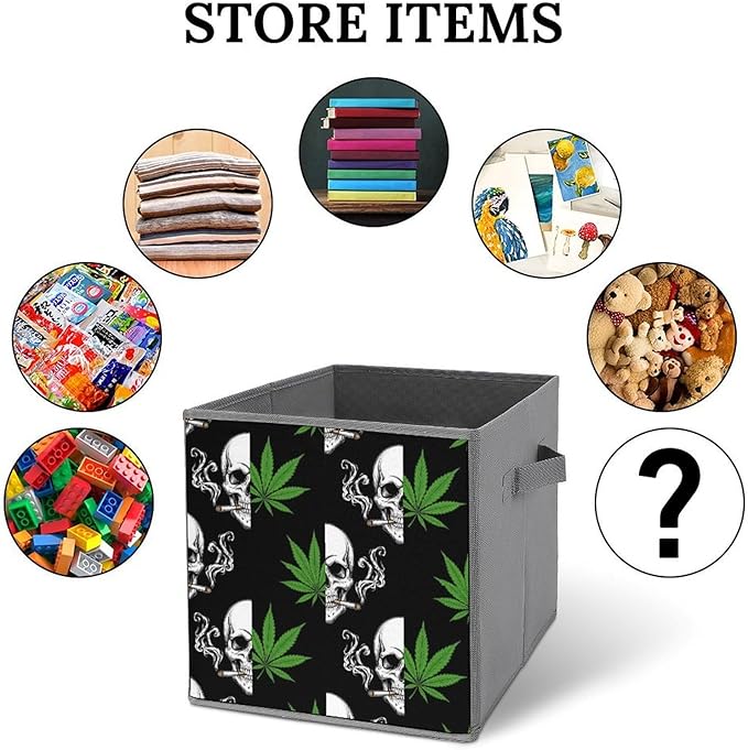 Foldable Storage Bins with Handles Skull Smoking Sturdy Collapsible Cube Box for Organizing Blankets Towels Toys Ideal for Home &amp Closet Use