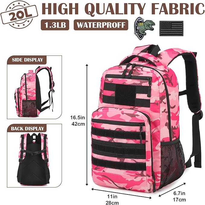 Kids Tactical Backpack Army Molle Bookbag Military Boys Backpack for School Outdoor Camping Pink CM