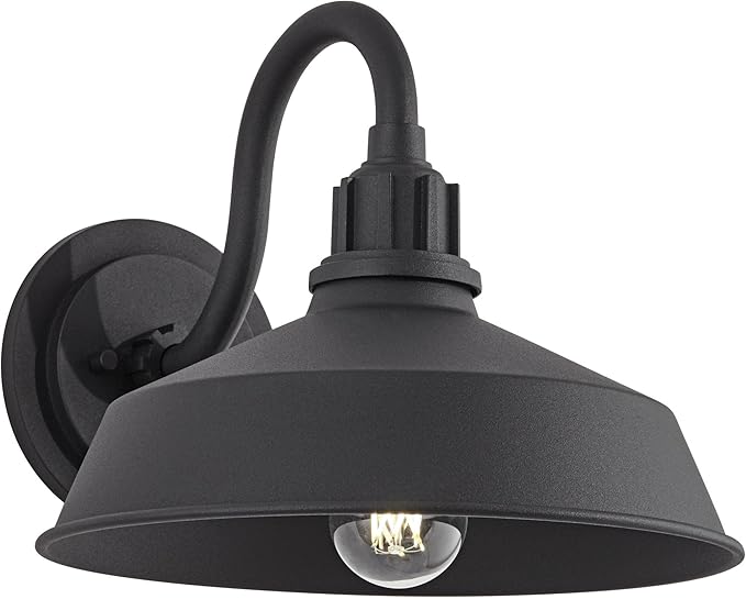 Franklin Iron Works Arnett Rustic Urban Barn Outdoor Wall Light Fixture Smooth Black Aluminum 10 1/2 Gooseneck Arm for Exterior House Porch Patio Outside Deck Garage Yard Front Door Garden Home