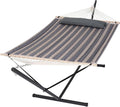 SUNCREAT Hammock with Stand 2 Person Heavy Duty Freestanding Hammock with Spreader Bar Soft Pillow Gray Stripes