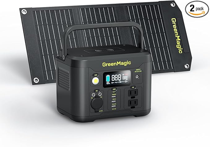 Portable Power Station 330W with 20W Solar Panel Solar Generator Fast PD Output 227Wh Lithium Battery Solar Powered Power Bank 120V Pure Sine Wave AC Outlet for Camping Travel Home Blackout