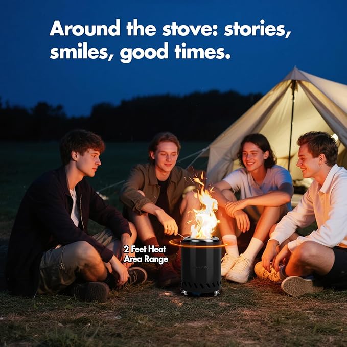 9.7 x 7.1 Inch Tabletop Fire Pit by AmazStove Low Smoke Camping Stove for Outdoor Safe Burning Firepits Fueled Pellets or Wood Travel Bag Included (Black 9.7 x 7.1 INCH)