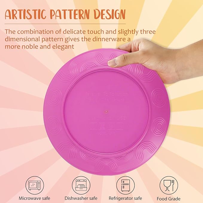 Wheat Straw Dinnerware Set 40 PCS | Service for 8 | Unbreakable Plates and Bowls Sets Plastic Reusable Dishes Sets Dinner Plates Cereal Bowls Water Cups Kitchen Set for Home RV- Pink