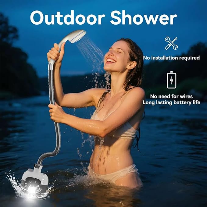 Portable Shower Camping Shower System Outdoor Travel Electric USB Rechargeable Handheld Showhead for Camping Hiking Pet Cleaning Watering and Beach Washing