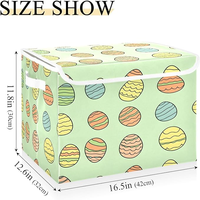Christmas Storage Baskets with Lids Cute Easter Egg Collapsible Bins Stackable Fabric Linen Baskets Closet Organizer Container 16.5x12.6x11.8