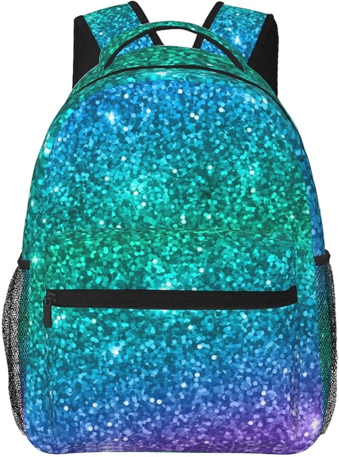 Women Men Travel Laptop Backpack Water Resistant Anti-Theft Bag Business Computer Backpack Bookbag Fashion Casual Outdoor Daypack for Beautiful Turquoise Glitter Sparkles Pattern