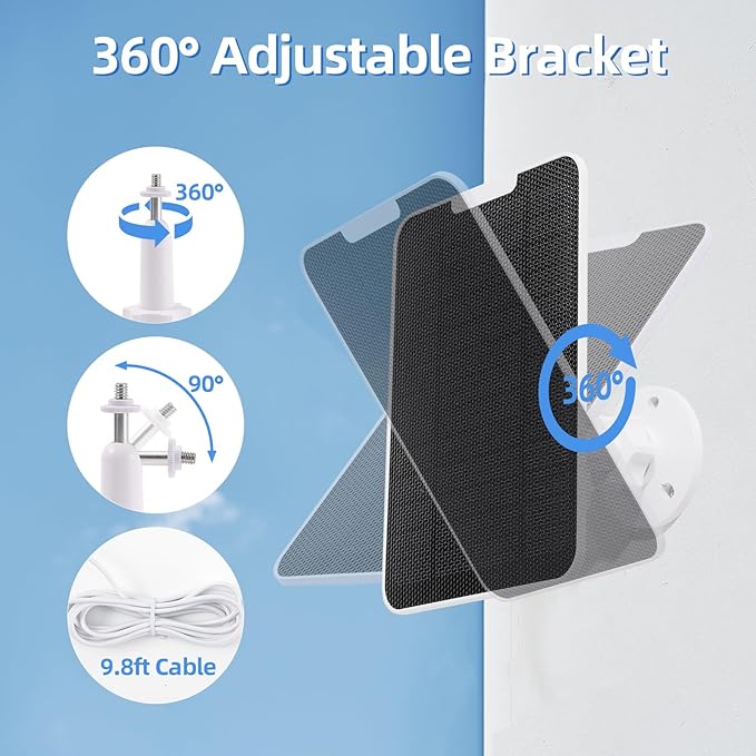 Solar Panel Charger for Arlo Pro 4/Ultra 2/Pro 3/Ultra/Pro 5S/Pro 3 Floodlight 5V 4W Camera Solar Panel with 9.8ft/3m Charging CableIP65 Waterproof Includes Adjustable Wall Mount4 Pack