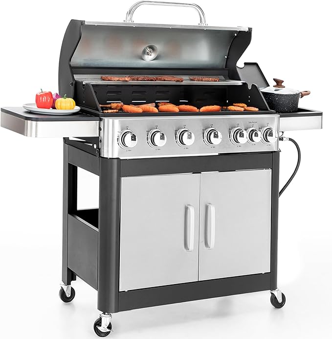 Sophia &amp William 6-Burner Propane Gas BBQ Grill with Side Burner &amp Porcelain-Enameled Cast Iron Grates Stainless Steel Barbecue Grills Outdoor Cooking for Outside 665 SQ.IN. Cooking Area 65