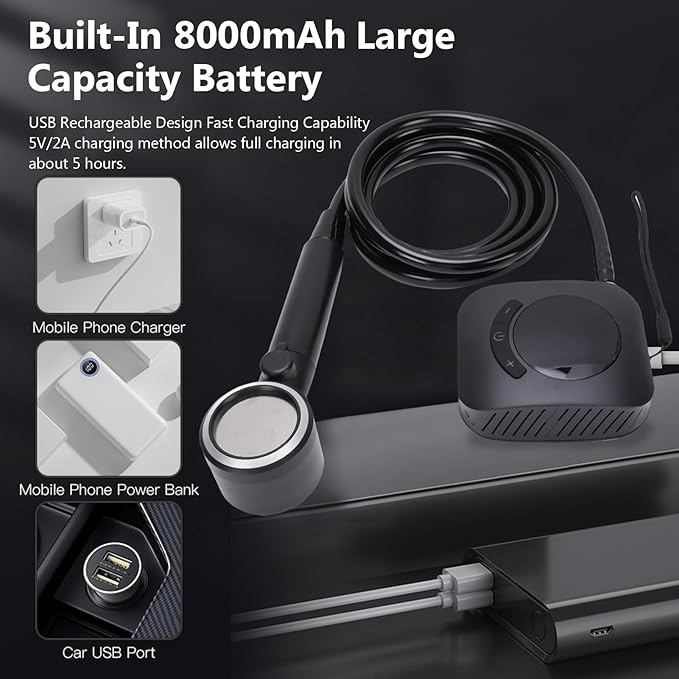 Portable Shower for Camping 8000mAh Rechargeable Camping Electric Shower with Intelligent Digital Display Outdoor Camp Pump Showerhead Nozzle for Hiking Travel Car Pet