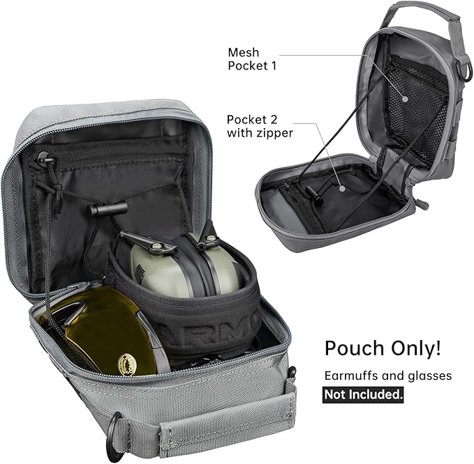 Earmor Molle Pouch Shooting Range Tactical Bags for Shooting Earmuff Earplugs and Eye Protection Glasses