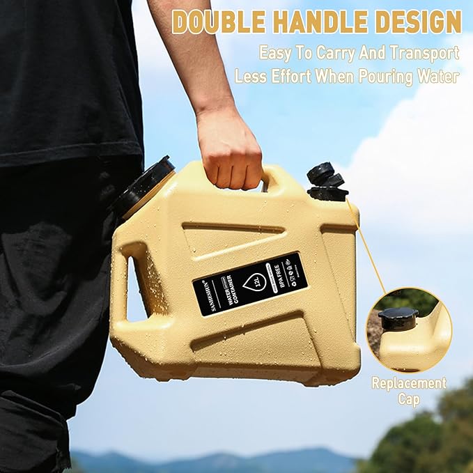 3.2 Gallon Water Jug12L Portable Water Container with Spigot Cleaning Brush Detachable Hose &amp Extra Lid Dual Handles Design BPA-Free Camping Hydration Canteen Outdoor Tank Storage PE - Khaki