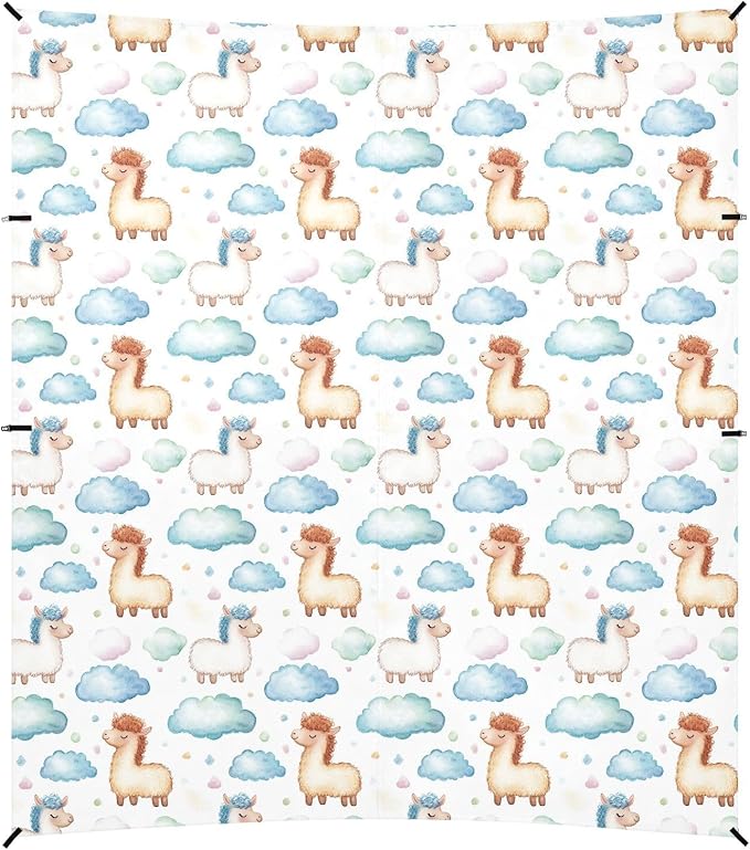 ALAZA Llamas Alpaca Cute Clouds Beach Tent Sun Shelter UPF50+ Protection Beach Shade Canopy w/ 4 Sandbags for Outdoor Camping Fishing Backyard Fun Picnic 10x9 ft