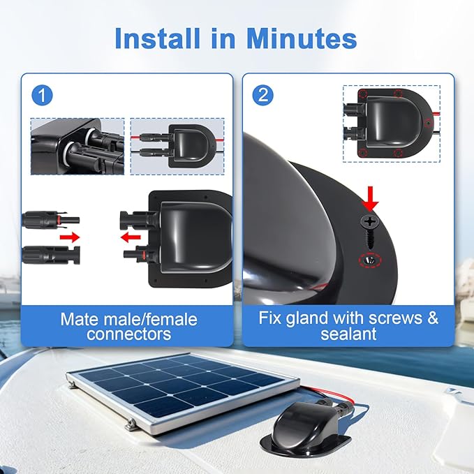 Solar Cable Entry Gland with 10ft 10AWG Solar Extension Cable Compatible with MC4 Weatherproof Roof Cable Entry Housing for RV Camper Van Boat Shed Garage