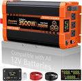3500W Pure Sine Wave Inverter 12V DC to 110V/120V AC Power Inverter for Truck Semi Truck RV Off-Grid Solar Home Backup with 3 AC Outlets Dual LCD Display Remote Control Hardwire Port