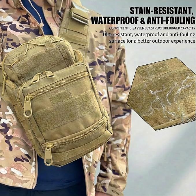 Tactical Backpack for MenMilitary Sport Bag Pack Sling Shoulder Backpack Tactical Crossbody Bag EDC Molle Assault Range Bag Chest Pack for Hiking Camping Outdoor - Khaki