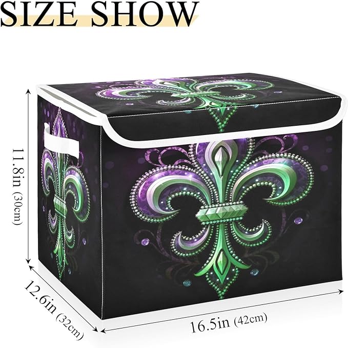 Christmas Storage Baskets with Lids Mardi Gras Collapsible Bins Stackable Fabric Linen Baskets Closet Organizer Container 16.5x12.6x11.8