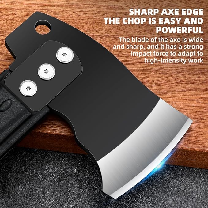 Multifunctional Hammer Head Axe Survival Tactical Tool - Folding Saw Flintstone Whistle with Axe Sheath - Camping Hatchet for Outdoor Hiking