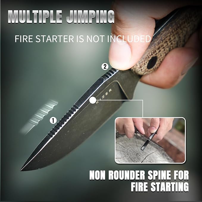 Kizer Hare Fixed Blade Knife with Sheath 3.14 D2 Steel Blade EDC Hunting Knife with Burlap Micarta and Black G10 Handle Small Survival Knives Outdoor Camping Knives for Men Women 1077M3