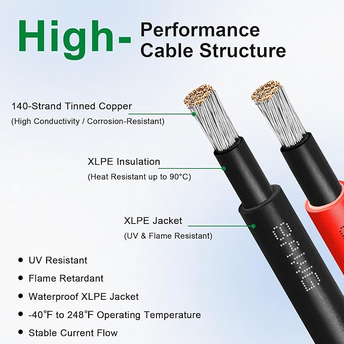 XRDS -RF Solar Cable 10FT 8AWG Solar Extension Cable with Male &amp Female Solar Connectors Flame-Retardant Protective Sleeving Solar Panel Cable Weatherproof PV Wire for Solar Panel Connection