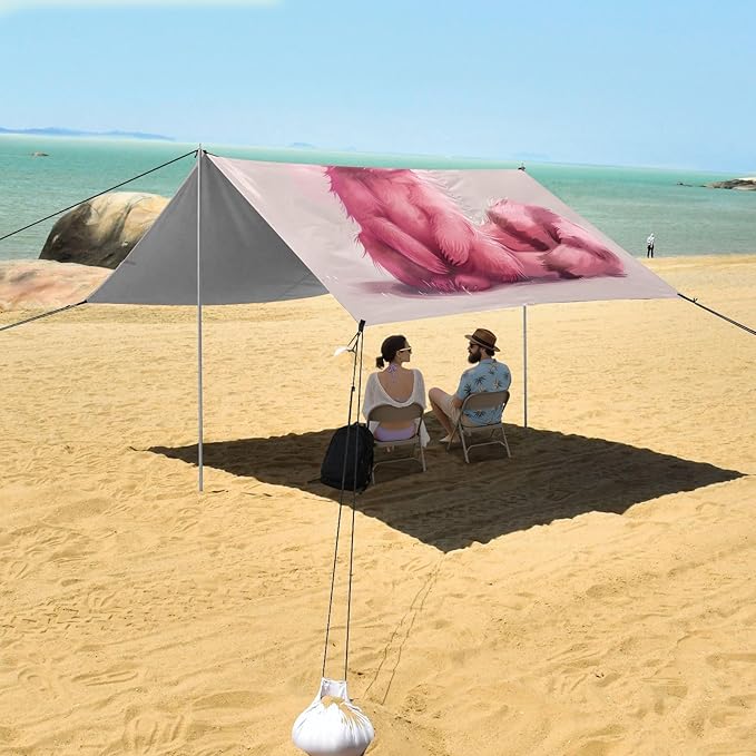 ALAZA Pink Raccoon Cartoon Beach Tent Sun Shelter UPF50+ Protection Beach Shade Canopy w/ 4 Sandbags for Outdoor Camping Fishing Backyard Fun Picnic 10x9 ft