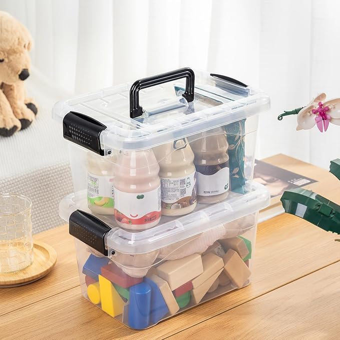 Cetomo 6Lx20 Pack Storage Boxes Storage Box with Lids and Handle for Home Dorm Office Organization Stackable Nesting Tote Container Plastic Clear 6L-20 Pack