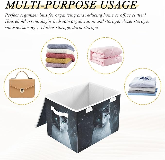 Storage Cube with Lid Two Face Cat Print 16.5×12.6×11.8 IN Collapsible Large Capacity Foldable Storage Basket Bin Organizer